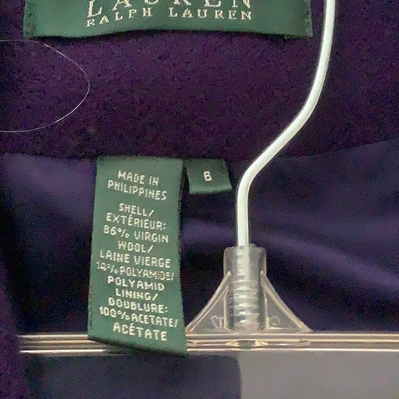 Lauren Ralph Lauren pant suit purple jacket and dark grey pin striped no pleats - Picture 6 of 7